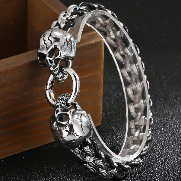 Pulsera gótica con cadena y cabeza de león y calavera para hombre