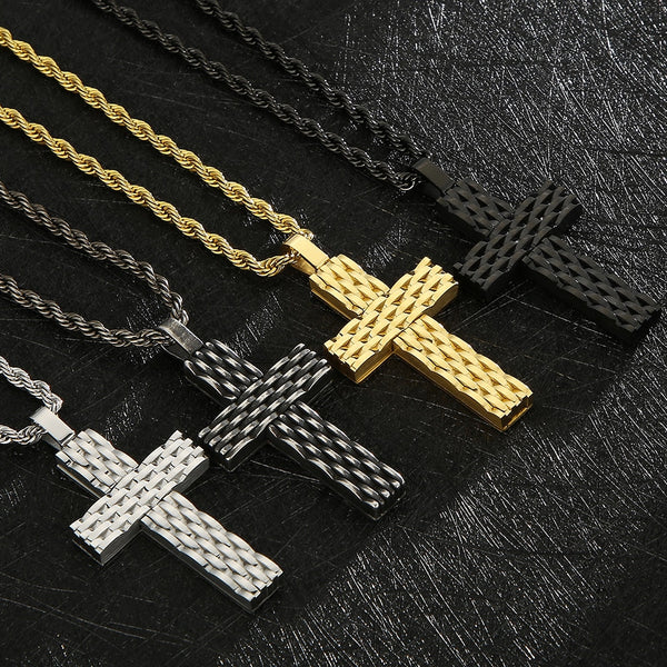 Collar con colgante de cruz para hombre, de acero inoxidable