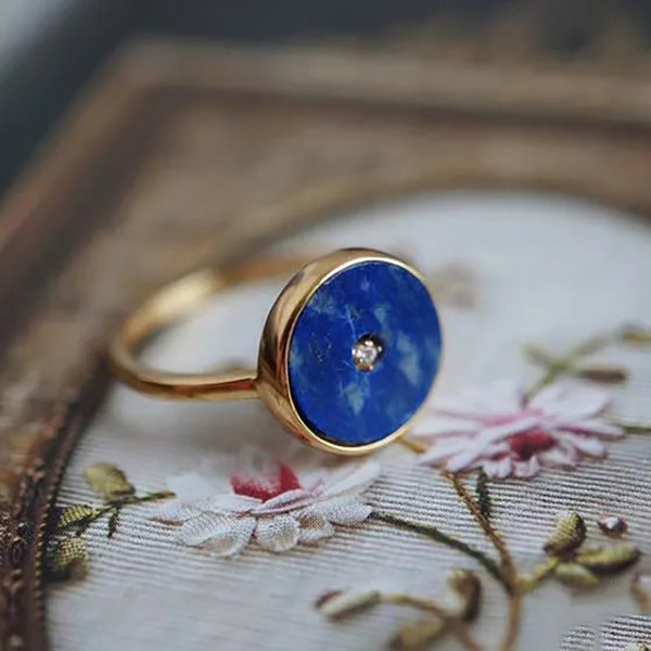 Classic design simple retro round lapis lazuli rings for women