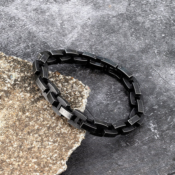 Pulsera de cadena de bicicleta vintage negra de acero inoxidable para hombre de 10 mm de ancho