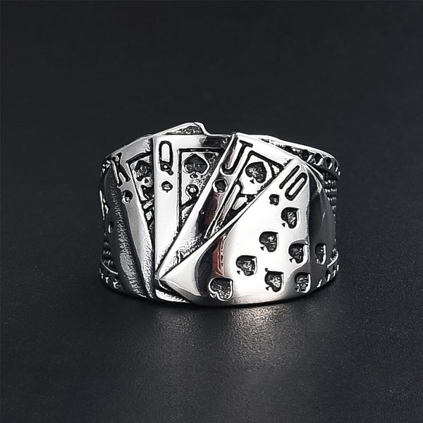Anillo de póker de la suerte, de acero inoxidable, color dorado y plateado, para hombre y mujer, estilo punk motero.
