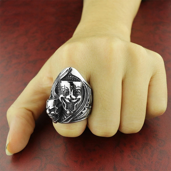 Anillo vintage gótico de calavera de payaso grande y pequeño para hombre