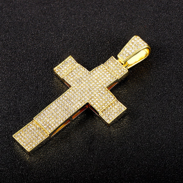 New Men Women Hip Hop Letter Iced Out Cross Sword Necklaces with 13mm Cuban Chain