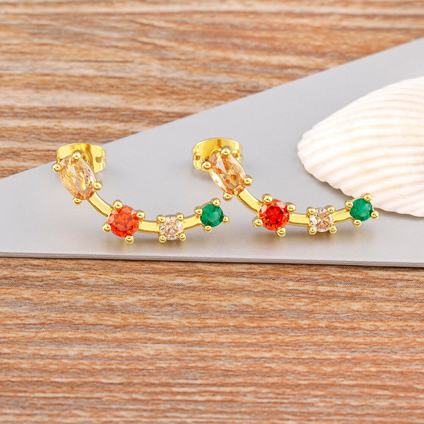 Pendientes geométricos de circonita de moda coloridos para mujer