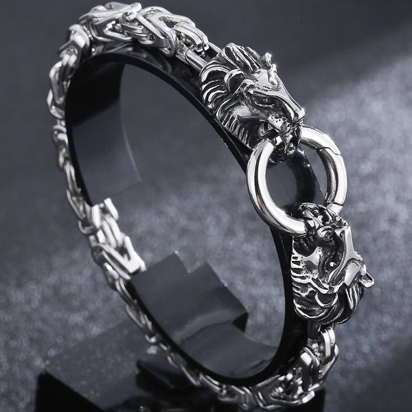 Pulsera de acero inoxidable con cabeza de león para hombre