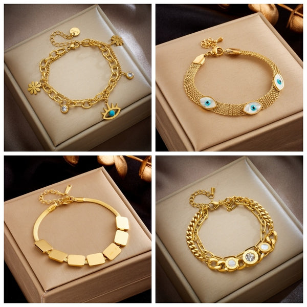 316L Stainless Steel Zircon Eye Shape Butterfly Charm Bracelet For Women