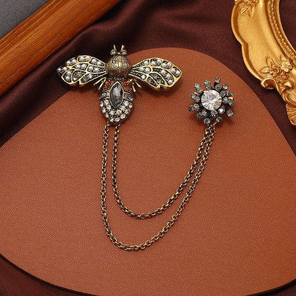 Fashion Vintage Baroque Crsytal Cross Chains Brooches For Women Men