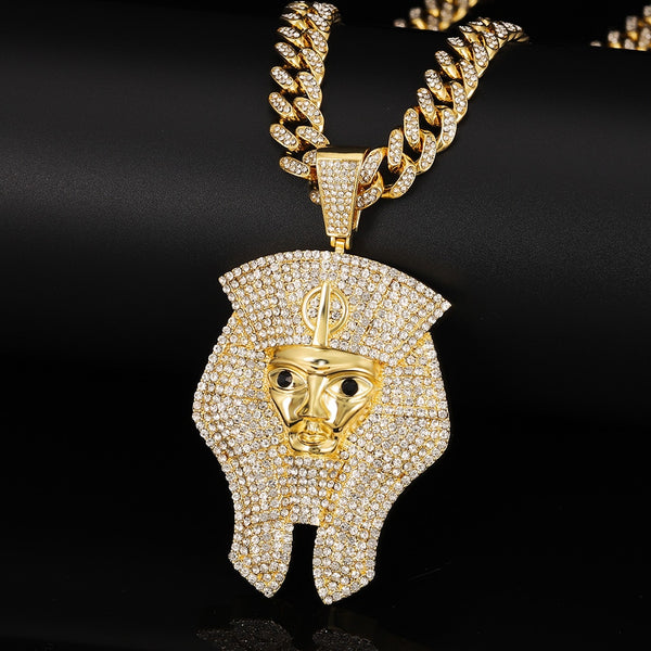 Ancient Egypt Pharaoh Pendant Necklace for Men Women Hip Hop Zircon Pendant