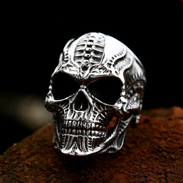 Anillo gótico de calavera alienígena para hombre, de acero inoxidable 316L, estilo punk, estilo motociclista.