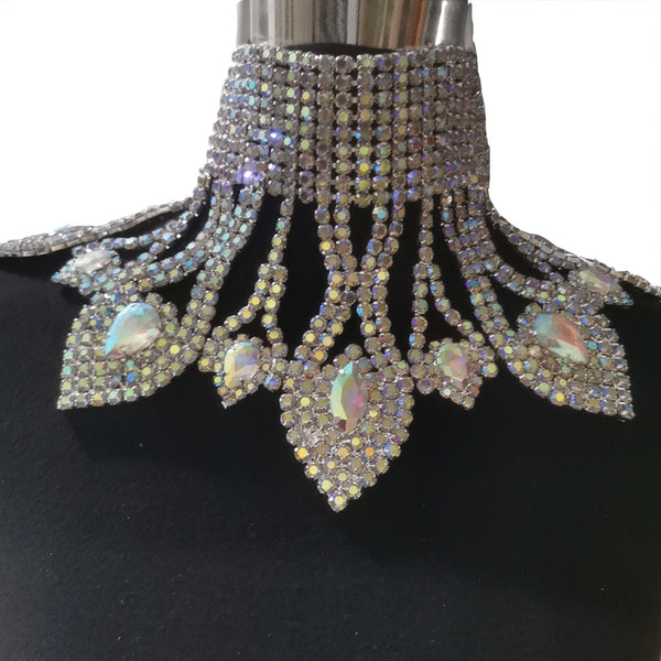 Drag Queen Necklace Jewelry Rhinestone SS28 Retro Choker  Big Size Crystal AB Catwalk Accessory
