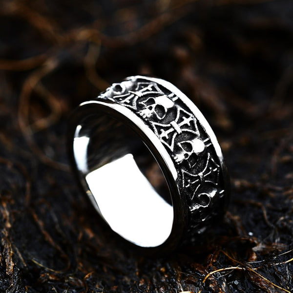 Anillos de calavera de la muerte de acero inoxidable de moda simple anillo de cruz de calavera punk gótico vintage