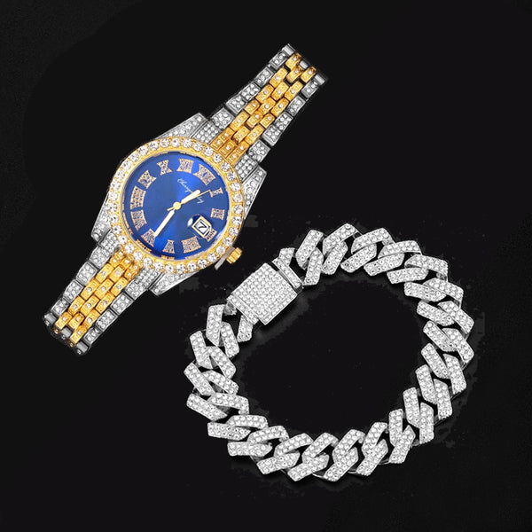 Diamond Watch For Mens Luxury Iced Out Gold Watch Hip Hop Quartz Wristwatch