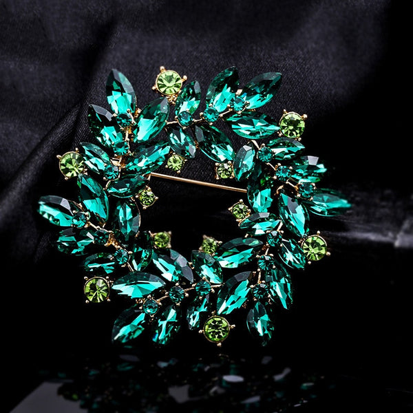 New Large Size Crystal Wreath Brooch