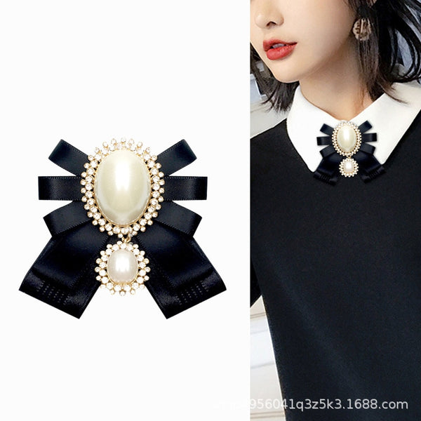 Fashion New Korean Pearl Bow Tie Brooch
