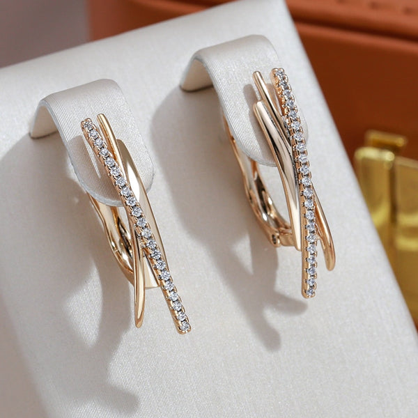 Minimalist Line Design Sparkling Zircon Metal Earrings