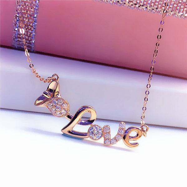 Collar con letra LOVE para pareja, chapado en oro morado 585, oro rosa de 14 quilates, cadenas y collares.