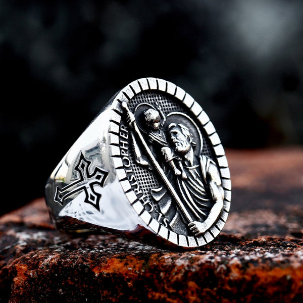 Nuevo anillo vintage con cruz de San Cristóbal para hombre