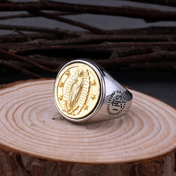 Anillos religiosos de moda de Santa María en acero inoxidable para hombres y mujeres