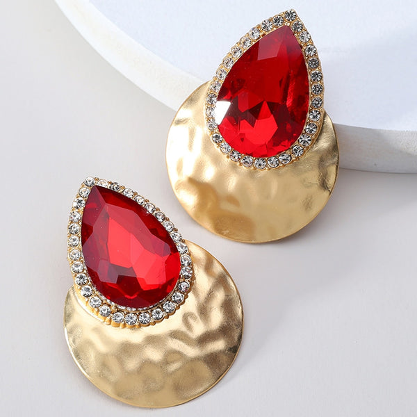 Pendientes grandes de metal, estilo punk gótico, con cristales brillantes para mujer