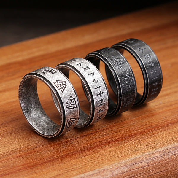 Anillos de runas vikingas nórdicas de moda retro para hombres y mujeres, anillo vikingo Valknut de acero inoxidable