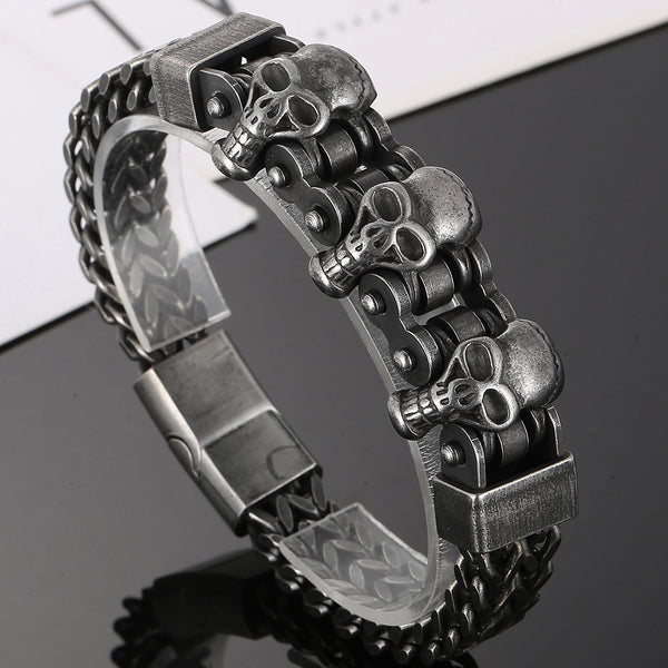 Steampunk Skull Head Bracelet For Men Vintage Black Stainless Steel Men's On Hand Bracelets