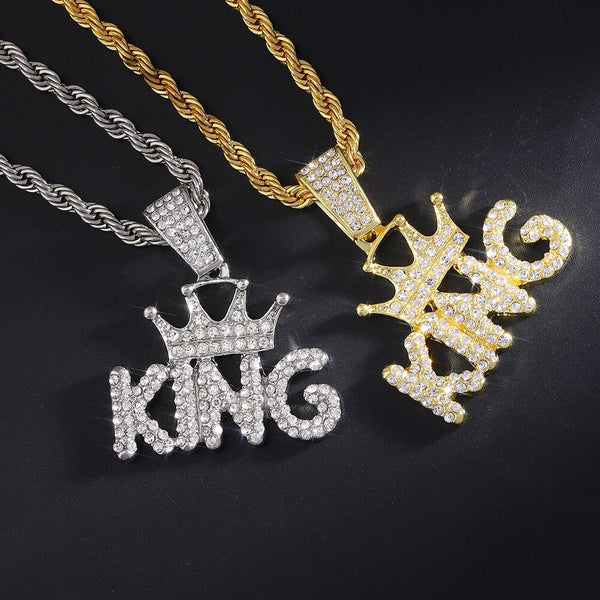Collar con colgante de letras KING de Hip Hop con cadena de tenis de circonita de 4 mm