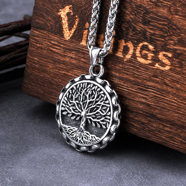 Collar vikingo de acero inoxidable con el árbol de la vida para hombre.
