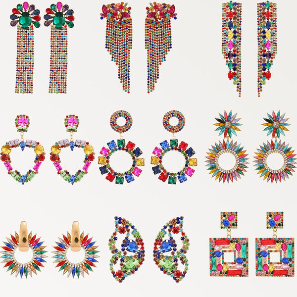 Pendientes largos colgantes multicolores bohemios para mujer