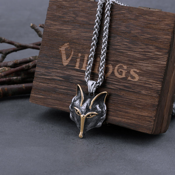 Collar con cabeza de lobo vikingo nórdico de acero inoxidable para hombre, amuleto que nunca se decolora.