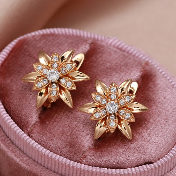 New Carve Metal Flower Natural Zircon Women's Earrings
