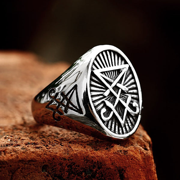 Nuevo anillo vintage de Lucifer y Satanás de acero inoxidable para hombre