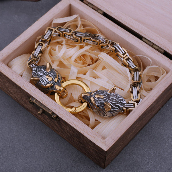 Pulsera de hombre con cabeza de lobo vikingo que nunca se decolora, estilo hip hop, rock, glamour, estilo motero.