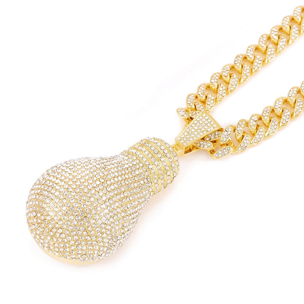Collar con colgante de bombilla de hip hop para hombre
