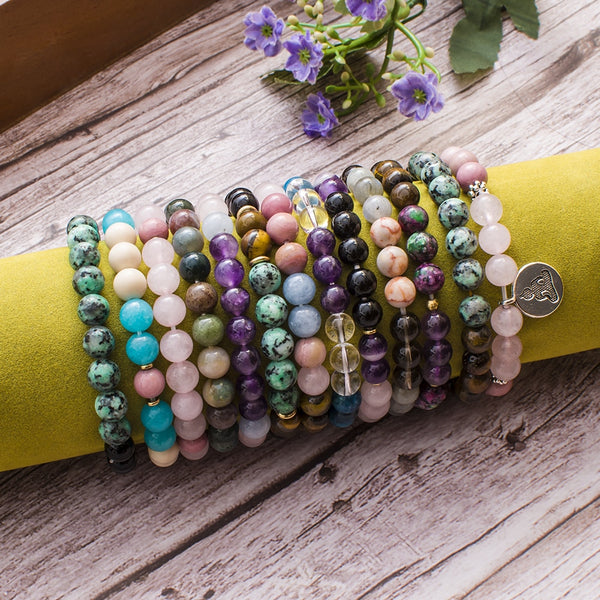 Pulsera elástica de cuentas de piedra natural de 8 mm