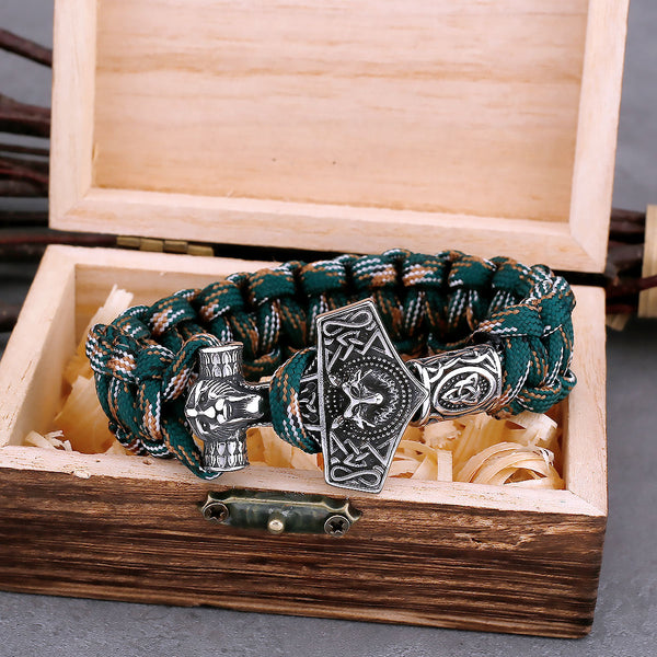 Pulsera vikinga escandinava con martillo de Thor, joyería de zorro noruego, cadena de paracord