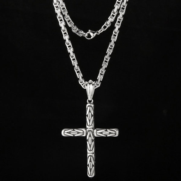 Collar con colgante de cruz para hombre, de acero inoxidable.