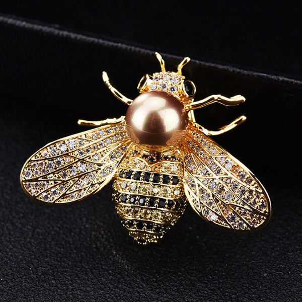 Broche clásico vintage de abeja de cristal de lujo para mujer