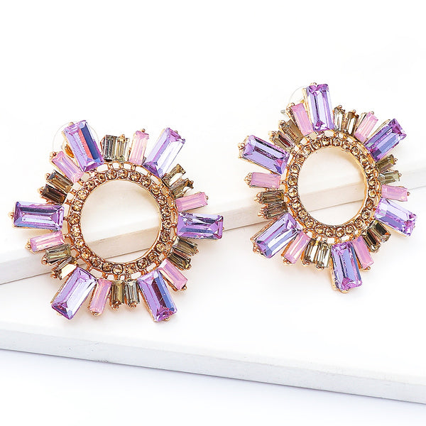 Pendientes colgantes florales con diamantes de imitación de nueva tendencia para mujer