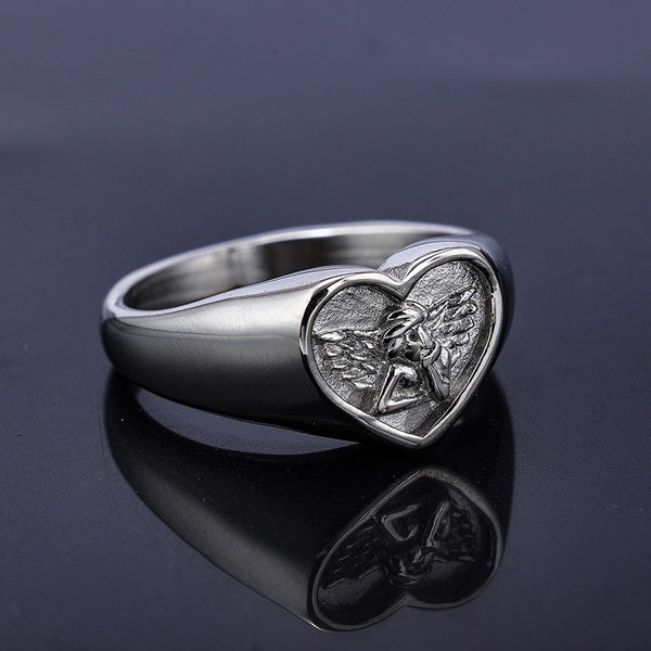 Anillos sencillos y bonitos con forma de corazón de ángel para hombres y mujeres