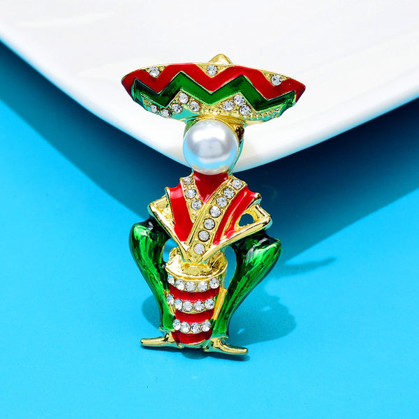 Rhinestone Drummer Brooch