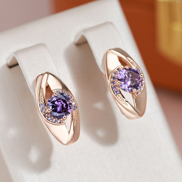 Pendientes de mujer con circonitas moradas brillantes de diseño francés