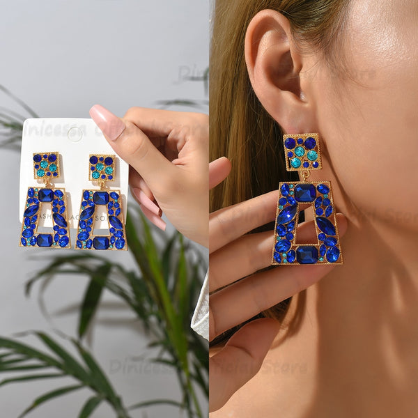 Pendientes colgantes geométricos de cristal hueco de metal de moda para mujer