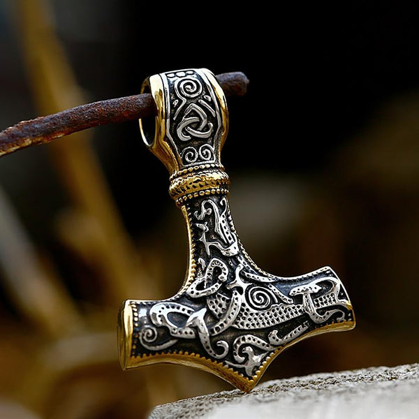 Collar con colgante de martillo de Thor vikingo vintage de acero inoxidable para hombre