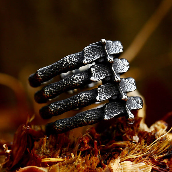 Anillo de esqueleto negro punk único para hombre