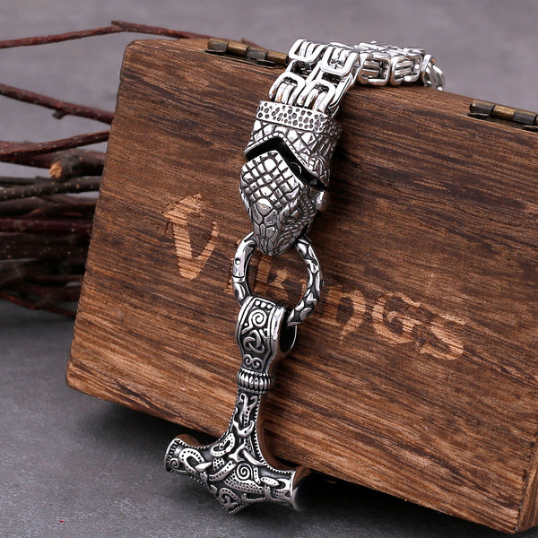 Collar con cabeza de serpiente vikinga de nuevo estilo, amuleto celta con martillo de Thor y colgante de acero inoxidable.
