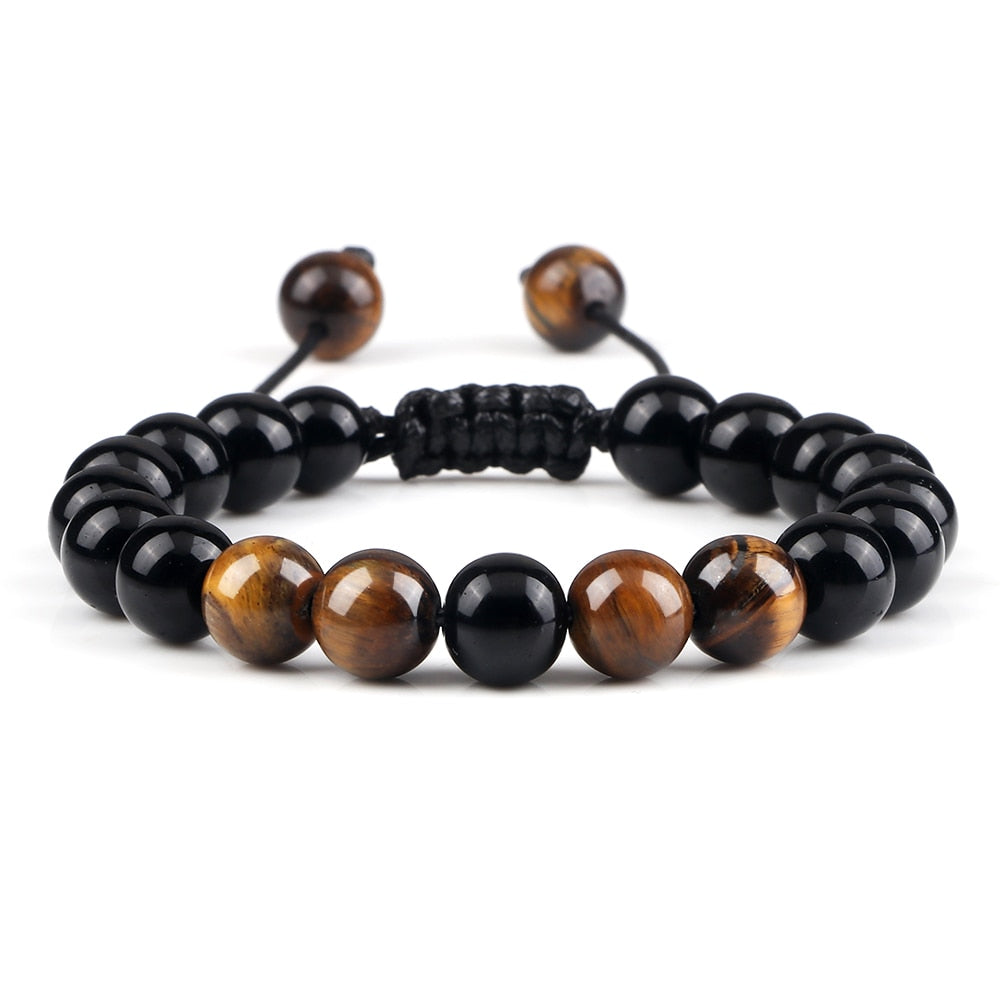 Men Bracelet Tiger Eye Stone Braided Bracelet Black Matte Natural Stone Beads Bracelet