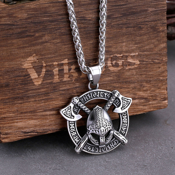 Vintage Double Tomahawk Warrior Helmet Pendant