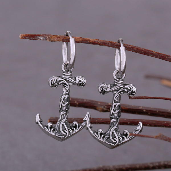 Pendientes colgantes de ancla vikinga vintage de acero inoxidable