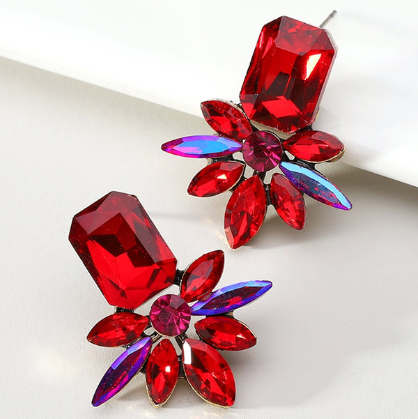 Pendientes de botón vintage de cristal con colores geométricos de moda coreana para mujer