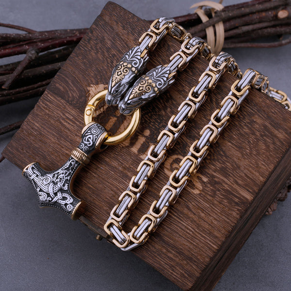 Viking Men's Dragon Head Necklace Thor's Hammer Fashion Hip Hop Biker Amulet Pendant